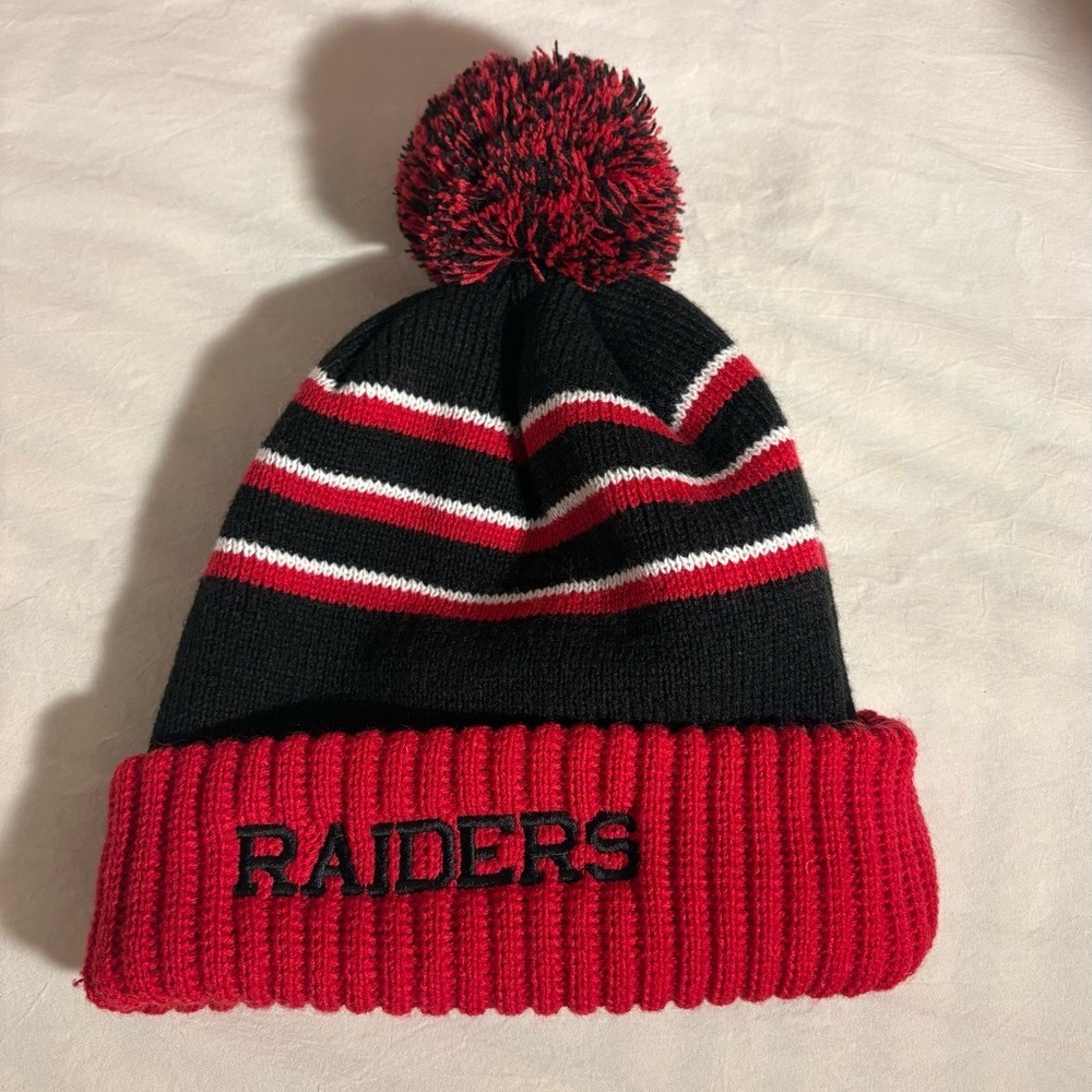 Raiders  Striped Pom-Pom Beanie -OS